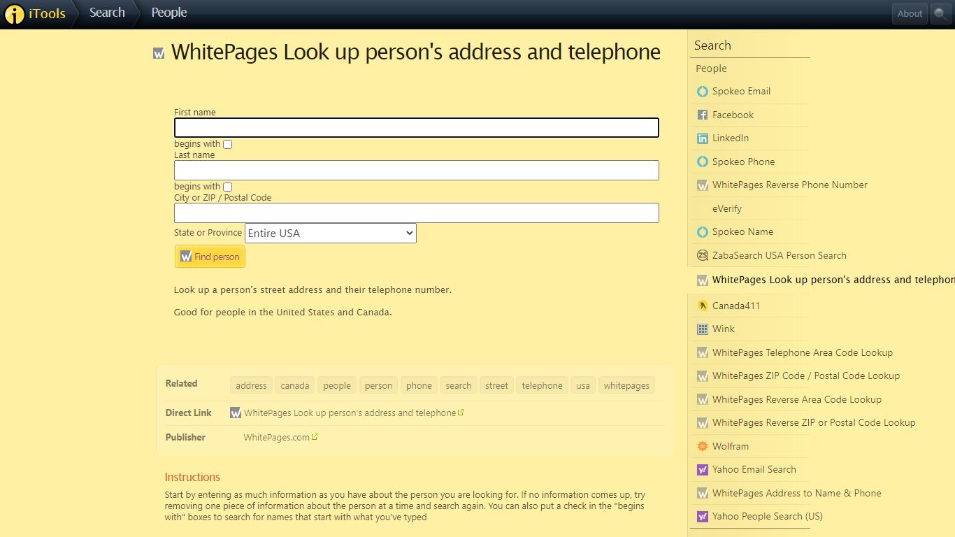 WhitePages Look up person's address and telephone - iTools